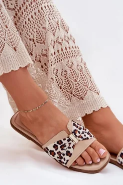 Damskie Boto Klapki Damskie Na Płaskim Obcasie Z Kokardą Beżowe Avenza