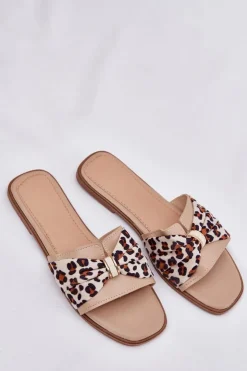 Damskie Boto Klapki Damskie Na Płaskim Obcasie Z Kokardą Beżowe Avenza