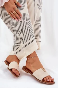 Damskie Boto Klapki Damskie Na Płaskim Obcasie Z Ozdobnymi Detalami Beżowe Saliena