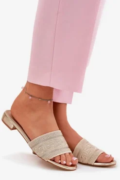 Damskie Boto Klapki Damskie Na Płaskim Obcasie Złote Fexxy