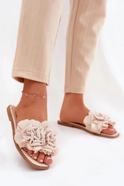 Outlet Boto Klapki Damskie Na Płaskim Obcasie Z Ozdobnymi Kwiatami Beżowe Misorsse