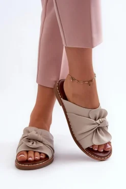 Damskie Boto Klapki Damskie Na Płaskim Obcasie Beżowe Nelvira