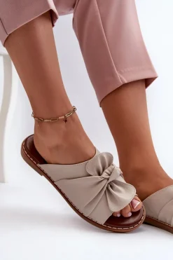 Damskie Boto Klapki Damskie Na Płaskim Obcasie Beżowe Nelvira