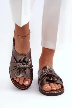 Discount Boto Klapki Damskie Na Płaskim Obcasie Miedziane Nelvira Złoty