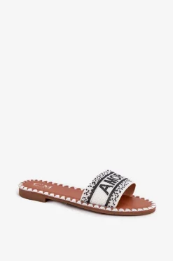 Boto Klapki Damskie Klasyczne*Klapki Damskie Na Płaskim Obcasie Ze Zdobieniem Amore Białe Avelina Biały