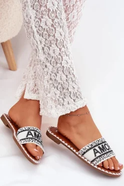 Boto Klapki Damskie Klasyczne*Klapki Damskie Na Płaskim Obcasie Ze Zdobieniem Amore Białe Avelina Biały