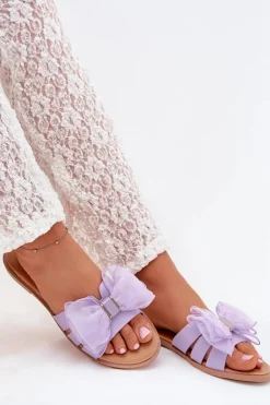 Outlet Boto Klapki Damskie Na Płaskim Obcasie Z Tiulową Kokardą Fioletowe Tanira Fioletowy
