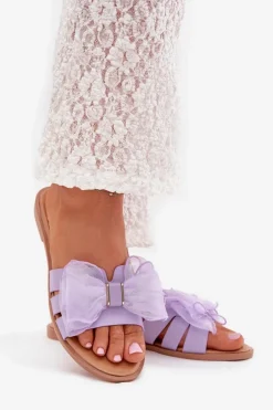 Outlet Boto Klapki Damskie Na Płaskim Obcasie Z Tiulową Kokardą Fioletowe Tanira Fioletowy