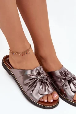 Clearance Boto Klapki Damskie Na Płaskim Obcasie Grafitowe Nelvira Srebrny