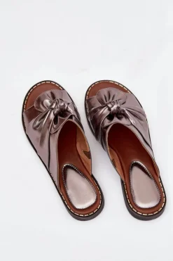 Clearance Boto Klapki Damskie Na Płaskim Obcasie Grafitowe Nelvira Srebrny