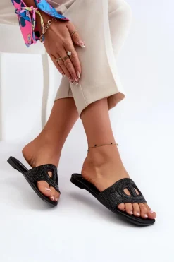 Evento Klapki Damskie Klasyczne*Klapki Damskie Na Płaskim Obcasie Czarne Dimrose