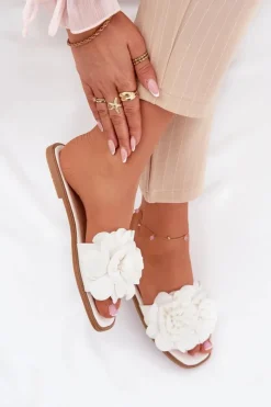 Damskie Boto Klapki Damskie Na Płaskim Obcasie Z Ozdobnymi Kwiatami Białe Misorsse