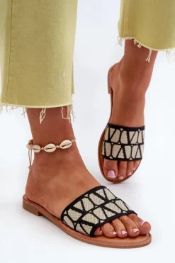 Damskie Boto Klapki Damskie Na Płaskim Obcasie Czarne Traivea