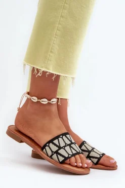 Damskie Boto Klapki Damskie Na Płaskim Obcasie Czarne Traivea