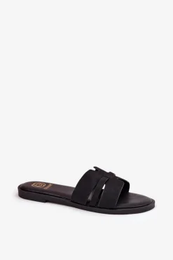 Damskie Boto Klapki Damskie Na Płaskim Obcasie Z Wycięciami Eko Zamszowe Czarne Teterre