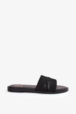 Damskie Boto Klapki Damskie Na Płaskim Obcasie Z Wycięciami Eko Zamszowe Czarne Teterre