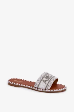 Damskie Boto Klapki Damskie Na Płaskim Obcasie Ze Zdobieniem Białe Dorfedi