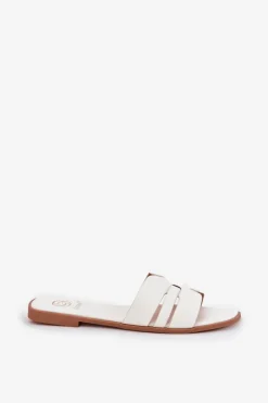 New Boto Klapki Damskie Na Płaskim Obcasie Z Wycięciami Eko Skórzane Białe Ecapus Biały