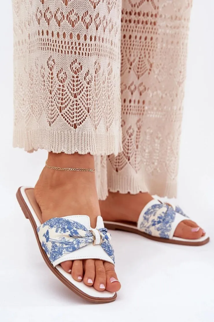 Best Boto Klapki Damskie Na Płaskim Obcasie Z Kokardą Białe Avenza Biały