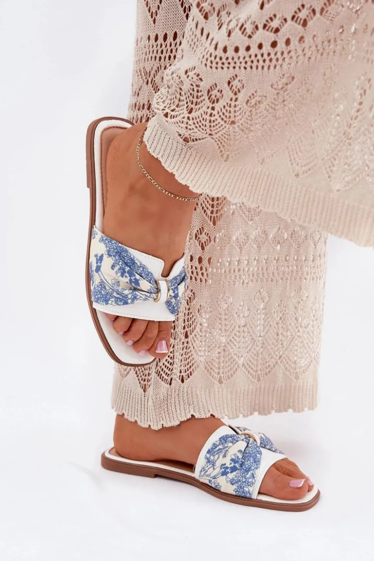 Best Boto Klapki Damskie Na Płaskim Obcasie Z Kokardą Białe Avenza Biały