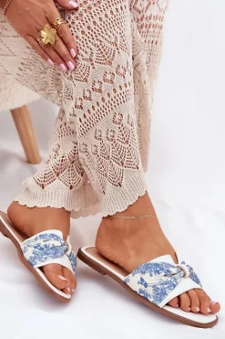 Best Boto Klapki Damskie Na Płaskim Obcasie Z Kokardą Białe Avenza Biały