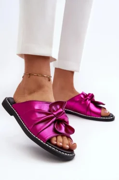 Boto Klapki Damskie Klasyczne*Klapki Damskie Na Płaskim Obcasie Fuksja Nelvira Różowy