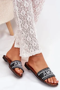 Damskie Boto Klapki Damskie Na Płaskim Obcasie Ze Zdobieniem Amore Czarne Avelina