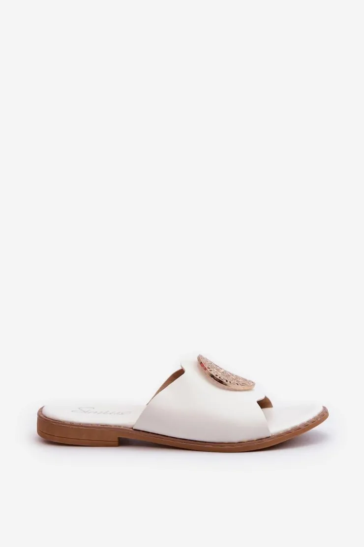 Evento Klapki Damskie Klasyczne*Klapki Damskie Na Płaskim Obcasie Z Ozdobą Białe Rivashea