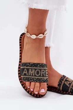 Hot Boto Klapki Damskie Na Płaskim Obcasie Ze Zdobieniem Czarne Dorfedi Czarny