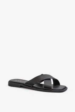 Discount Damskie buty S.Barski Klapki Damskie Na Płaskim Obcasie Z Eko Skóry S.Barski KV27-002 Czarne Czarny