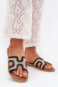 Boto Klapki Damskie Klasyczne*Klapki Damskie Na Płaskim Obcasie Czarne Vereya Czarny