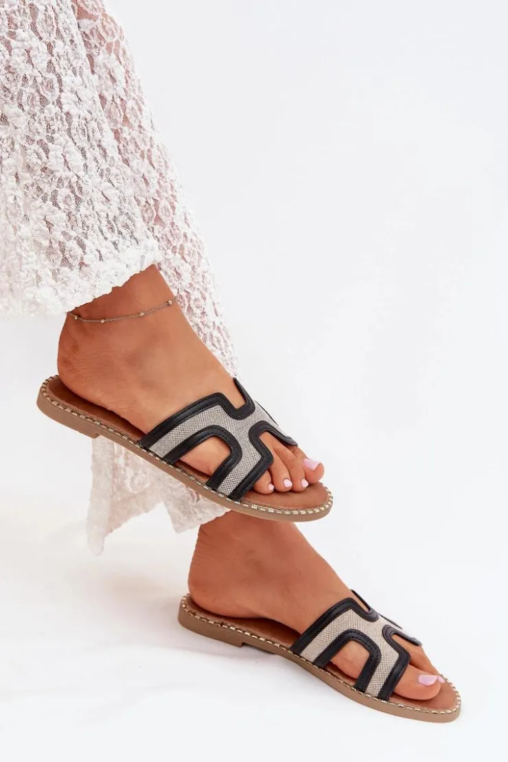 Boto Klapki Damskie Klasyczne*Klapki Damskie Na Płaskim Obcasie Czarne Vereya Czarny