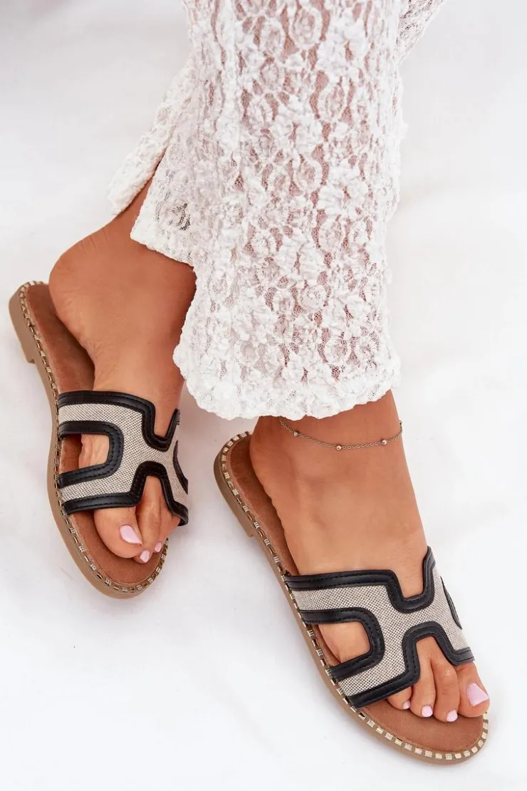 Boto Klapki Damskie Klasyczne*Klapki Damskie Na Płaskim Obcasie Czarne Vereya Czarny