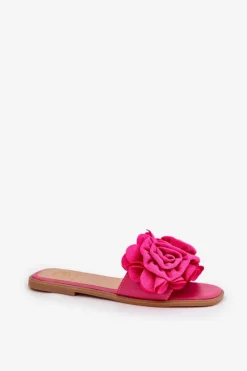 Boto Klapki Damskie Klasyczne*Klapki Damskie Na Płaskim Obcasie Z Ozdobnymi Kwiatami Fuksja Misorsse