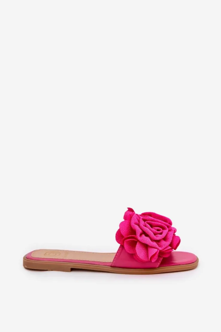 Boto Klapki Damskie Klasyczne*Klapki Damskie Na Płaskim Obcasie Z Ozdobnymi Kwiatami Fuksja Misorsse