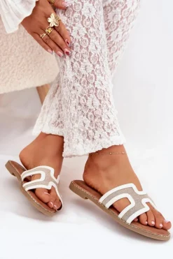 Sale Boto Klapki Damskie Na Płaskim Obcasie Białe Vereya Biały