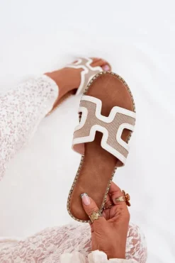 Sale Boto Klapki Damskie Na Płaskim Obcasie Białe Vereya Biały