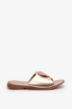 Evento Klapki Damskie Klasyczne*Klapki Damskie Na Płaskim Obcasie Z Ozdobą Złote Rivashea