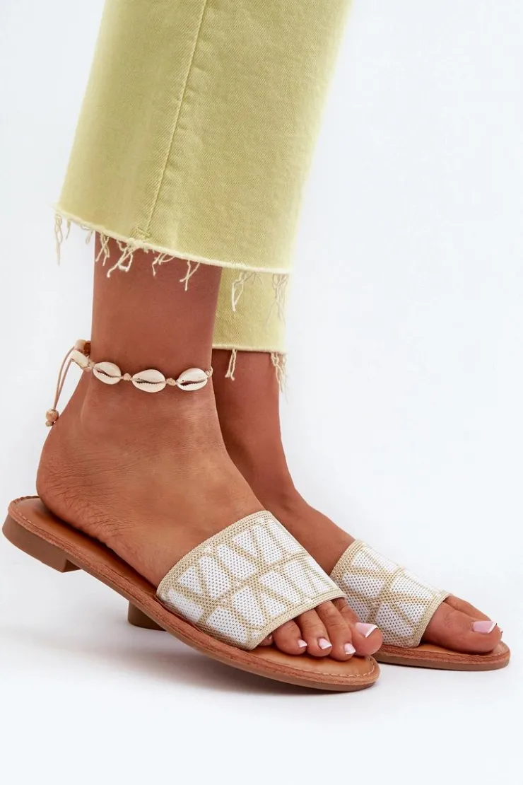 Best Boto Klapki Damskie Na Płaskim Obcasie Beżowe Traivea