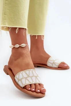 Best Boto Klapki Damskie Na Płaskim Obcasie Beżowe Traivea