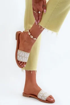 Best Boto Klapki Damskie Na Płaskim Obcasie Beżowe Traivea