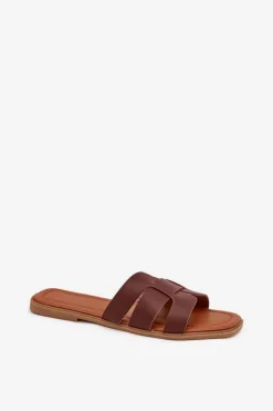 Clearance Boto Klapki Damskie Na Płaskim Obcasie Ciemnobrązowe Mirona