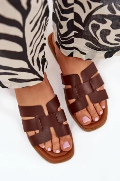 Clearance Boto Klapki Damskie Na Płaskim Obcasie Ciemnobrązowe Mirona