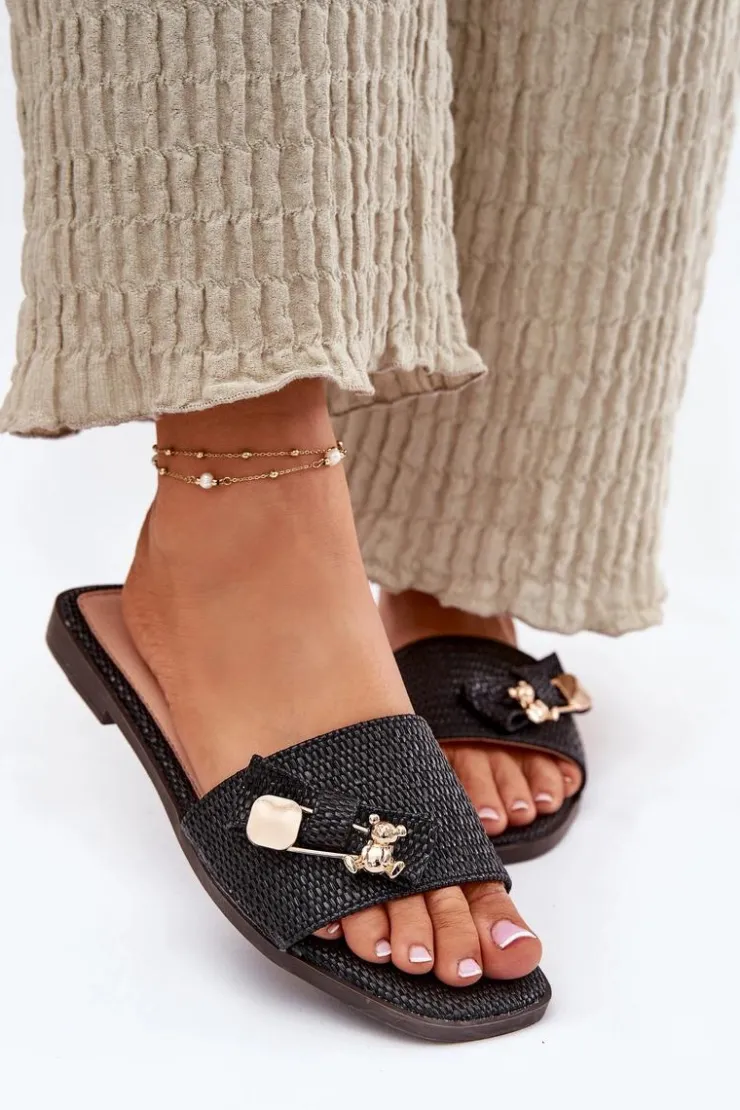 Boto Klapki Damskie Na Płaskim Obcasie Z Kokardą Czarne Sallariela Czarny