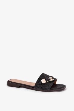 Boto Klapki Damskie Na Płaskim Obcasie Z Kokardą Czarne Sallariela Czarny