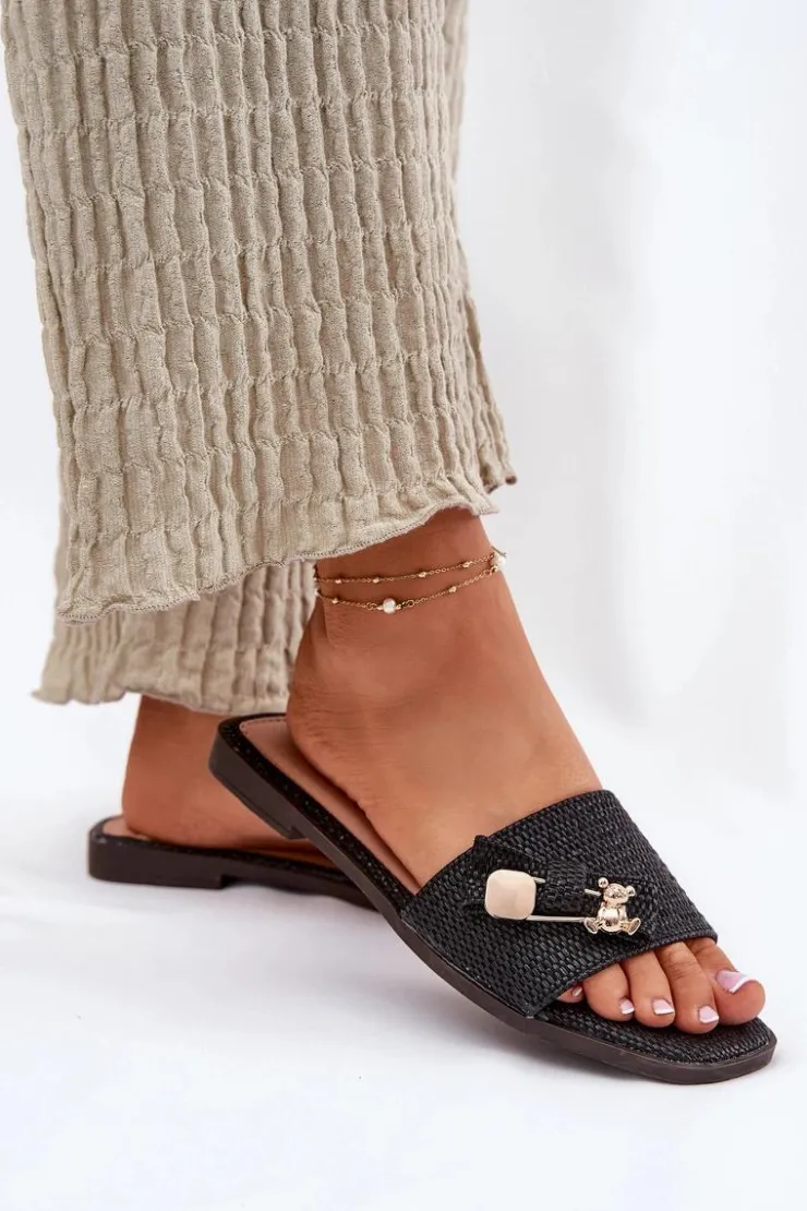 Boto Klapki Damskie Na Płaskim Obcasie Z Kokardą Czarne Sallariela Czarny