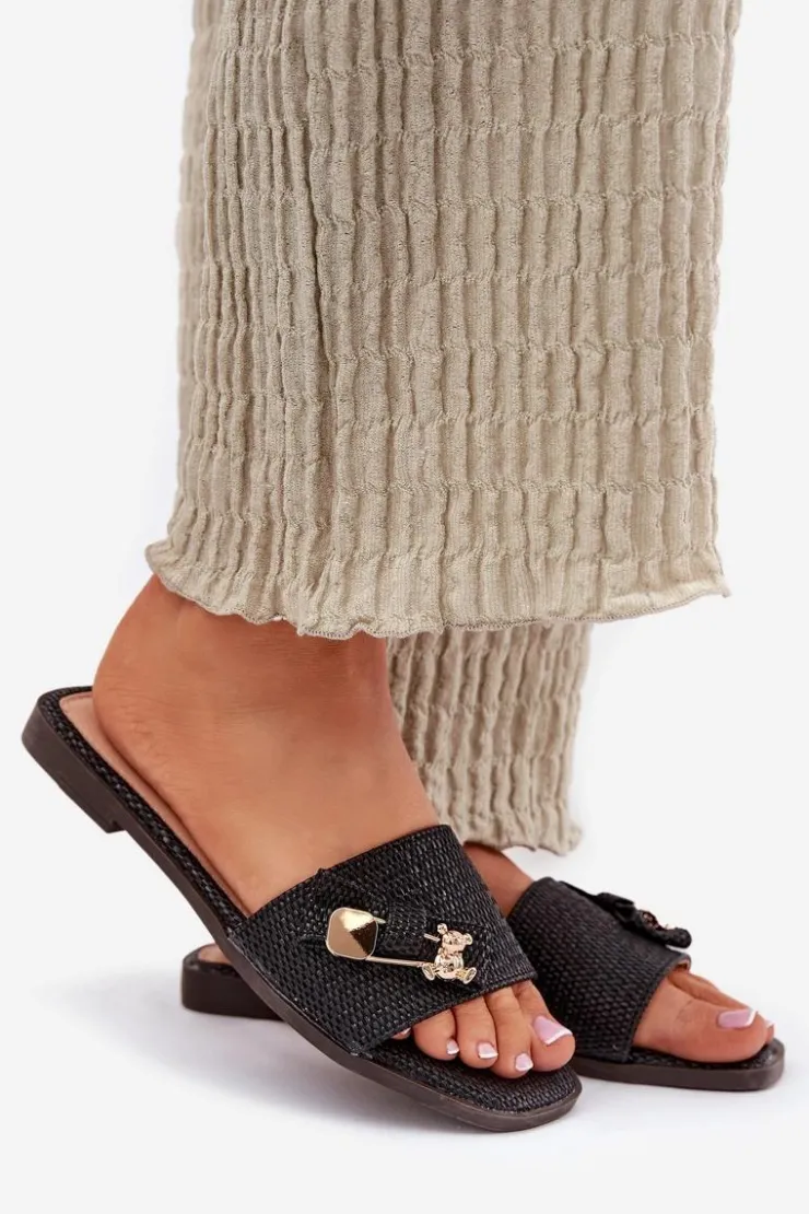 Boto Klapki Damskie Na Płaskim Obcasie Z Kokardą Czarne Sallariela Czarny