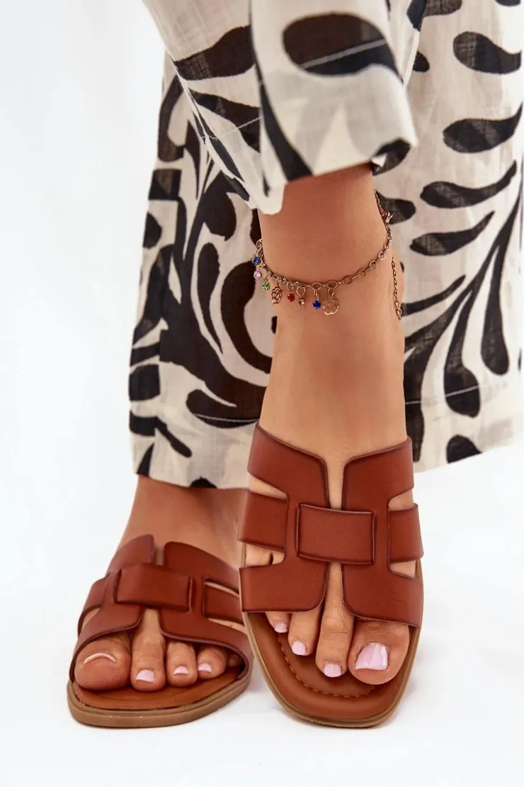 Damskie Boto Klapki Damskie Na Płaskim Obcasie Camel Mirona