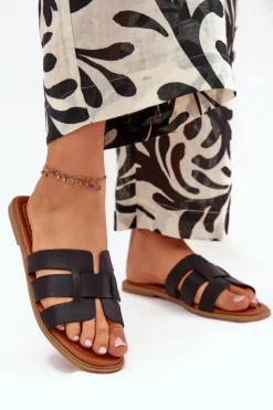 Discount Boto Klapki Damskie Na Płaskim Obcasie Czarne Mirona Czarny