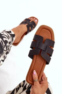 Discount Boto Klapki Damskie Na Płaskim Obcasie Czarne Mirona Czarny